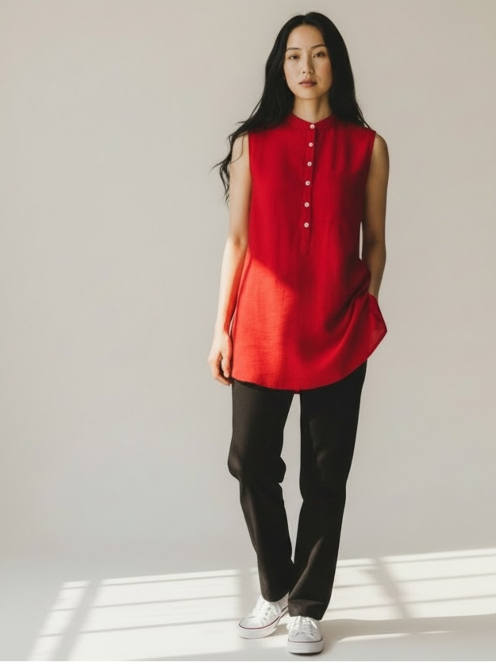 About A Girl Berry Red Textured Sleeveless Tunic Top Women’s XS